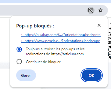 Autoriser les pop-ups pour Chrome